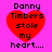 Red heart-shaped icon with black text 'Danny Timbers stole my heart....' on bright pink background, displayed in four identical positions