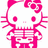 Pixelated pink and white Hello Kitty icon with a skeletal mouth, closed eyes, and bow on head.