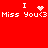 Red background with white pixelated text reading "I Miss You<3" repeated twice, featuring a heart symbol and animated sparkles replacing the heart in one instance.
