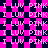 A static pixel art image with a pink and dark blue checkered background displaying repeated text "I LUV PINK" in light pink block letters.