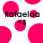 Pixelated pink circles and black text 'Rafaelaa' with smaller 'GS' text on some circles against a white background.