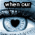 A four- of blue eyes with heart-shaped pupils, each containing text above the eye