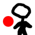 Black stick figure with red circle, transitioning through motion states including arm extension and flame effects.