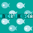 Animated contact sheet showing 11 frames of a pixel art animation with repeating fish patterns and scrolling text on a teal background.