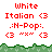Pixelated red text on white background with green grassy border, showing repeated text elements and symbols in three