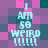 Pixelated text 'I AM SO WEIRD !!!!!' in light blue on a checkered background of purple, pink, and teal squares.