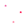 Static image of scattered pink and red star shapes on a white background with a gray rectangular block in the bottom right corner.