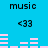 Blue background with repeated 'music' text, '<33' symbols, and pink audio equalizer bars in two