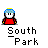 A 4-frame animated contact sheet showing a pixelated character with blue hair and red shirt in four variations of text bubbles above or below the figure against a gray background.