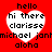 Red background with four white heart shapes containing text, each heart displaying 'hello', 'hi there', 'clarisse', and 'aloha' in black pixelated font.