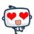Pixelated character with heart-shaped eyes and floating hearts, in various poses against gray background.