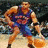 A basketball player in a blue and orange uniform appears in two distinct poses with an NBA logo visible on the right side of the frame.