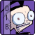 Pixelated cartoon character with large eyes and purple background, showing slight head movement across frames.