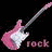 Pink electric guitar with white pickguard and gray neck positioned diagonally against black background, each instance paired with 'rock' text below.