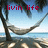 Pixelated beach scene with hammock between trees, red text 'livin life' overlaid on sky.