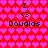 A static pixel art image with a red and pink heart-patterned background, featuring four identical text blocks arranged in two