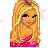 Pixel art contact sheet showing multiple frames of a blonde woman in pink dress with star background and text elements.