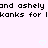 Pixelated text repeats 'and ashely and ashely and ashely' and 'kanks for lkanks for lkanks for' on light purple background with faint cyan hearts.