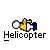 A pixelated helicopter icon with yellow body, white rotor blades, and blue tail rotates clockwise across on a gray background