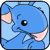 Static pixel art icon of a blue cartoon animal with pink inner ears, black eye with white highlight, and visible mouth lines on light blue background.