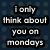 Pixelated text on a dark blue dotted background lists days of the week with associated phrases and symbols.