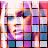Animated contact sheet showing three frames of a pixelated female character with blonde hair and colorful grid background in 48x48 icon format.