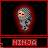 Pixelated ninja character with gray hooded cloak and orange eyes, shown in multiple poses with red glow effect on black background.