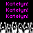 Pixelated text repeats 'Katelyn!' in bright pink on black background above grayscale crowd of raised hands.