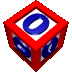 Red-framed white cubes with blue '0' symbols rotate in a , showing multiple faces per cube against gray background