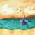 Animated scene with a beach, ocean, and sky where birds fly and sailboats move across water.