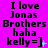 Pixelated text on bright purple background with animated cyan and blue dot changes across repeated of 'I love Jonas Brothers haha kelly=]'