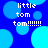 Blue background with light blue circles and white text reading 'little tom tom!!!!!!!!' in four identical quadrants.