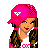 Pixel art contact sheet showing three frames of an animated icon featuring a cartoon woman in pink attire with visible text "fink you can handle this?" across the bottom two rows.