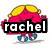 Pixelated pink character with yellow hair and blue shoes, displaying text overlays