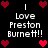 Black background with repeated white text 'Love Preston Burnett!!' and red pixel hearts in a pattern, animated heart positions changing