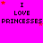 A bright pink background displays repeated text "I LOVE PRINCESSES" with red and light pink stars scattered around, showing animation changes in star positions across frames.