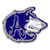 Blue and beige circular icon with a stylized figure holding a sword inside a shield-like shape.