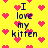 Yellow background with pink pixel hearts and dark blue text reading "I love my kitten" in four repeated vertical sections.