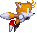 Pixelated orange fox with white-tipped tail and red shoes, shown in four sequential poses against gray background.