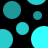 A pattern of cyan and teal circles on a black background with some partial circle shapes.