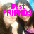 Two people pose together in a pixelated image with pink text overlays reading Best FRIENDS, TiLL, and FoRever with a heart symbol.