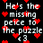 Pixelated text reads "He's the missing piece to the puzzle <3" with red heart symbols scattered across a black background.