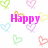 Pixelated birthday icon with pink text and multicolored heart outlines on white background.