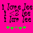 Pixelated text and symbols on a bright pink background with green asterisks below, showing animation changes in the lower-left green symbol.