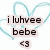 Pixelated text reads 'i luhvee bebe' with a heart symbol below, surrounded by light blue curved lines on white background.