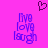 Pixelated icon with bright pink background, dark purple heart symbol at top, and two identical blue text stacks reading 'I'm Love Laugh' below.