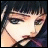 Pixelated anime-style character with dark hair and light skin, side profile facing right, against black background with stylized text.