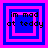 Four square display pixelated text "im mad at teddy" over layered blue and pink borders with varying inner square configurations