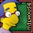 A 4-frame animated contact sheet showing a yellow cartoon character with blue hair and red glasses against a green striped background, with vertical text reading "MILHOUSE" on the right side of each frame.