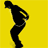 Black silhouette of a person in dynamic poses against a bright yellow background, holding a white object resembling an iPod.